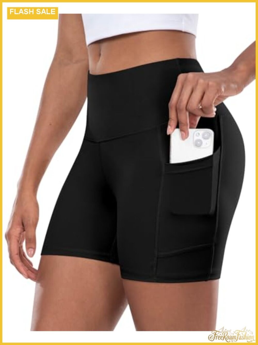 High Waisted Tummy Control Biker Shorts with Pockets 5" - Yoga Athletic Gym